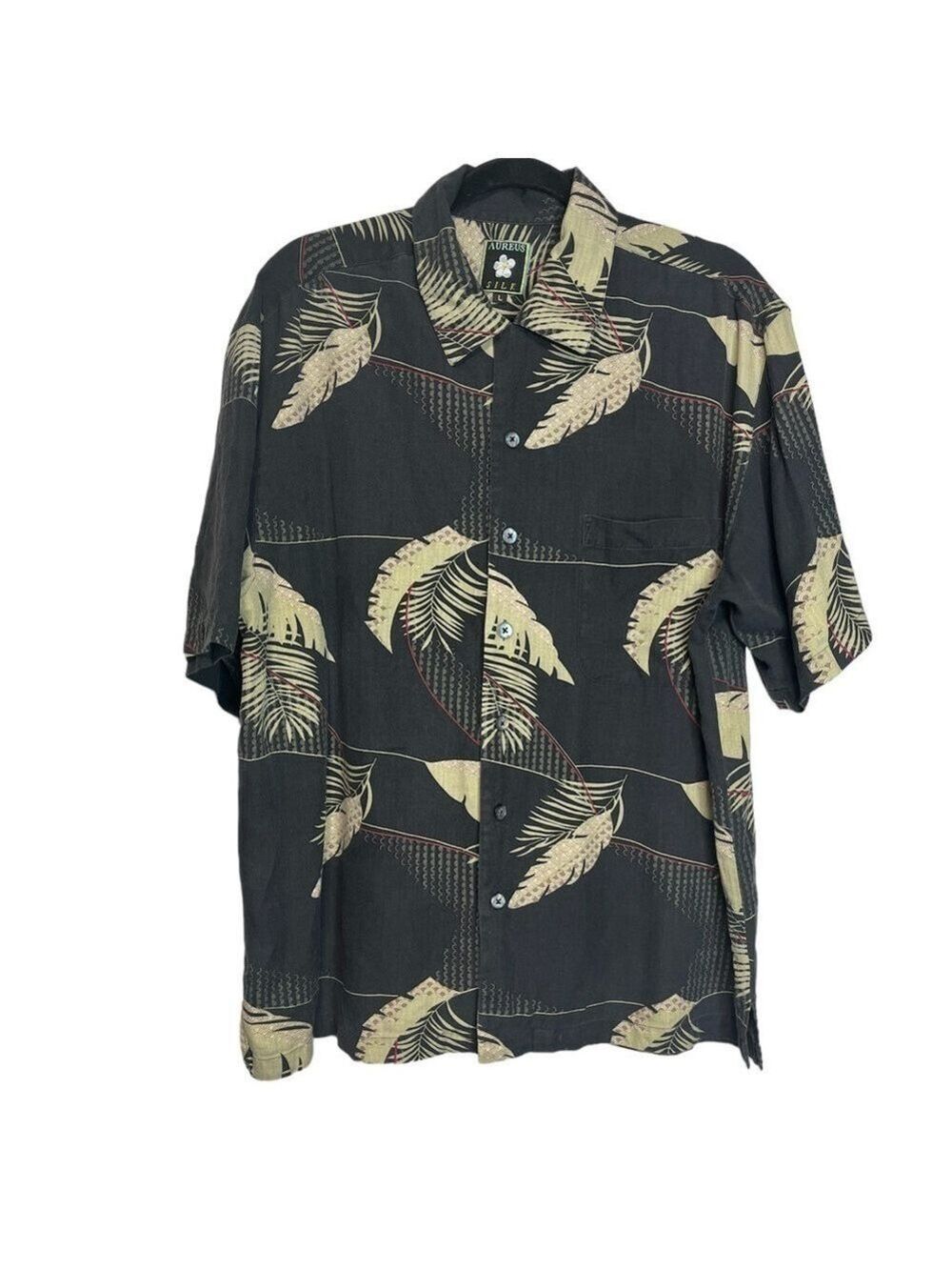 Aureus Silk Cotton Tropical Short Sleeve Button Down Shirt, size L